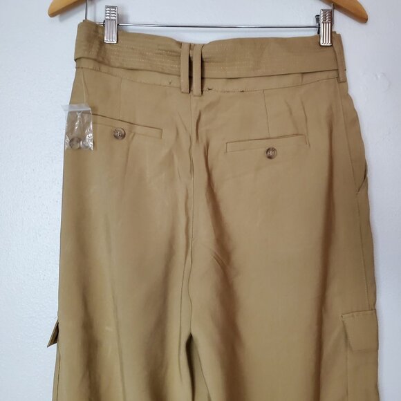 Women's Size M Wide Leg Cargo Pants Tan Forever 21 Detachable Belt High Rise - Picture 7 of 10